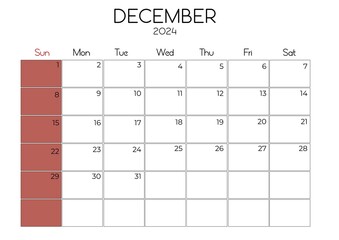 Simple clean calendar for 2024