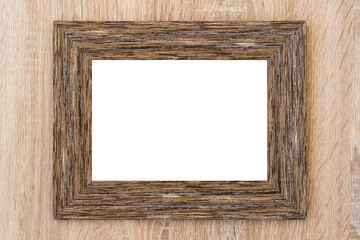 Blank wooden picture frame on the wood background