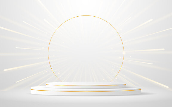White podium with elegant gold lines for the best awards or product display. stage or podium. vector illustration

