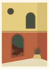 Fototapeta premium Aesthetic minimalistic Turkish architecture poster illustration. Modern
