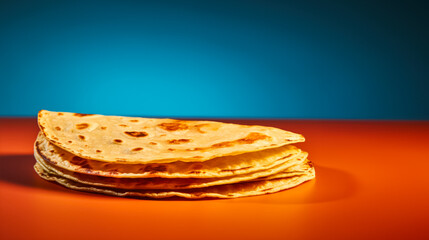 Delicious tortilla isolated on vivid background, generative AI

