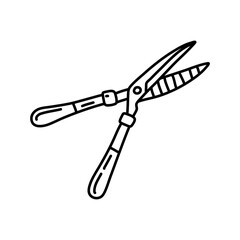 Hedge shears doodle. Pruners sketch. Gardening icon