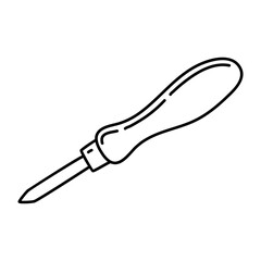 Awl or screwdriver tool icon, doodle style flat vector outline for coloring book