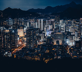 View of the illuminated city at night.