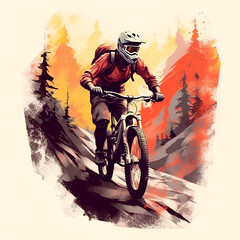 Mountain bike in an orange landscape, BMX, sport, summer, adventure, nature
