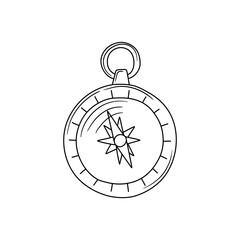 Doodle compass. Isolated on white background drawing for prints, poster, cute stationery, travel design. Hand-drawn vector.