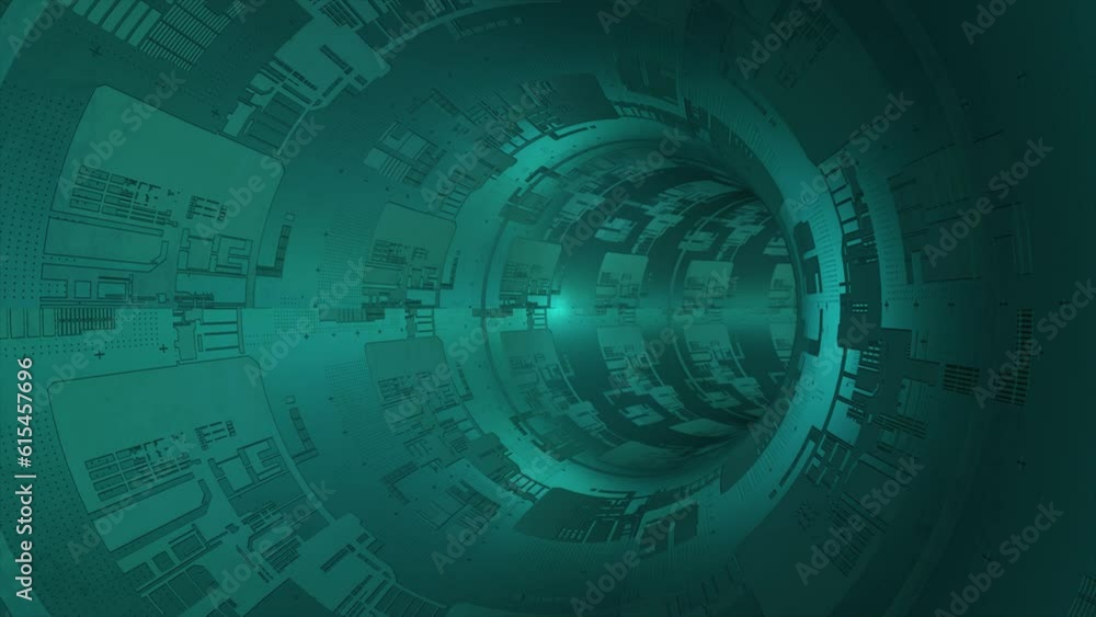 Aufkleber animated cyan sci-fi circular tunnel with electronic circuit board texture on surface background