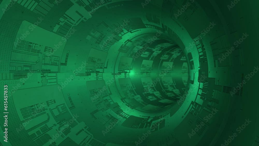 Aufkleber animated turquoise sci-fi circular tunnel with electronic circuit board texture on surface backgroun