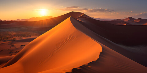 Fototapeta na wymiar Vibrant Orange Sunrise in the Sahara Captivating Sahara Desert Sand Dunes at Sunrise generated ai
