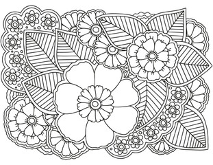 Flower meadow coloring page for children and adults.