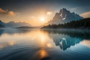 Fototapeta na wymiar sunrise over the mountains generative by Al technology