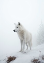 White Alpha Wolf in Winter: Graceful Majesty in the Snow. Generative AI