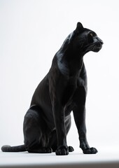 Sleek Elegance: Black Panther's Minimalistic Beauty in a White Studio. Generative AI