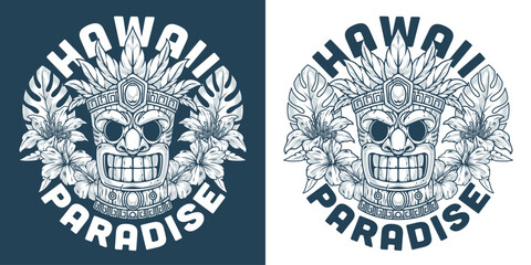 Fototapeta premium Hawaiian paradise travel sticker monochrome