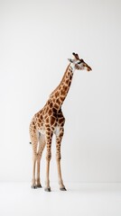 Elegance: Minimalistic Giraffe in White Studio. Generative AI