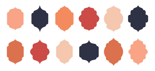 Oriental arch shapes. Arabic window frame, mosque windows silhouettes, arch winding frames flat vector illustration set