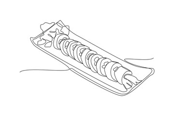 Continuous one line drawing Korean cuisine concept. Single line draw design vector graphic illustration.