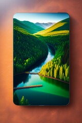 Naklejka premium landscape with river and mountains