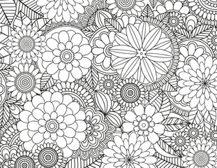 Flower meadow coloring page for children and adults.