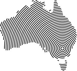 Australia, map country from futuristic concentric black circles