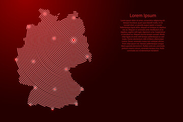 Germany, map from futuristic concentric red circles and glowing stars for banner, poster, greeting card