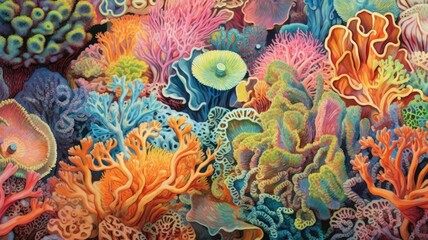 Fototapeta na wymiar Marvel at the intricate patterns of symmetrical coral reefs, adorned with a kaleidoscope of vibrant hues. Generative AI