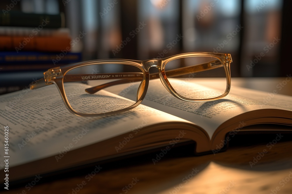 Poster open book with glasses. reading concept. generated by AI.