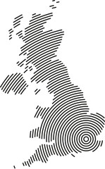 United Kingdom, map country from futuristic concentric black circles