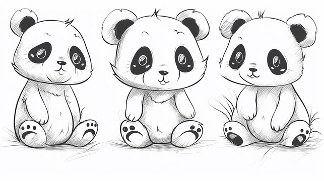 desenho de urso panda sem cor para crianças colorir,