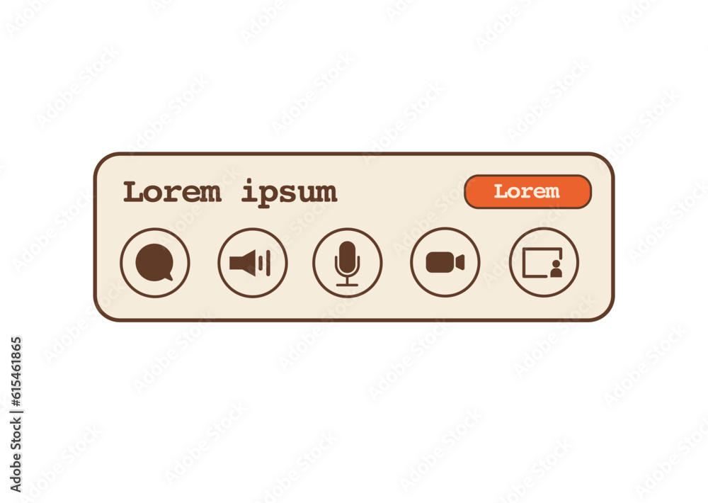 Poster video or audio call widget with outline icons. aesthetic vintage style icons. send message, speaker,