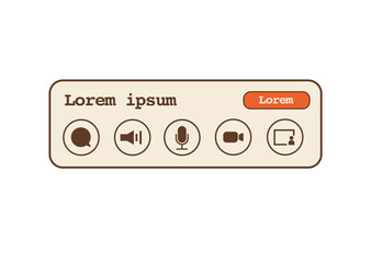 Video or audio call widget with outline icons. Aesthetic vintage style icons. Send message, speaker, microphone, video conference and end call button. Retro computer interface. Vector illustration.