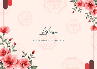 Korean background template with beautiful red flowers