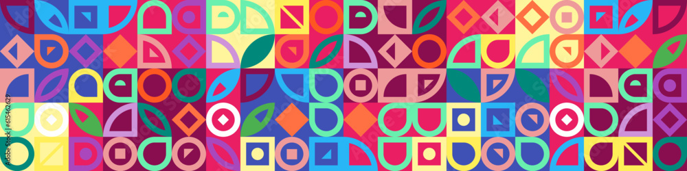 Aufkleber abstract geometric bauhaus grid pattern. simple shapes combination horizontal banner. memphis style 