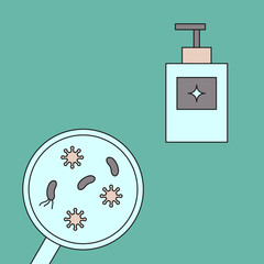 Bacteria and soap flat illustration. Hygiene illustration.