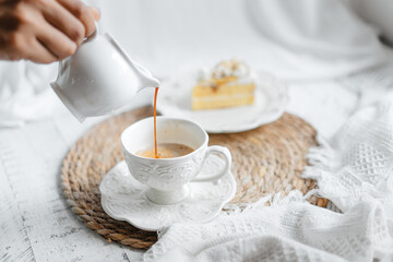 Morning cake and milk coffee