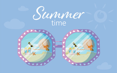 Summer Sunglasses poster design vector illustration. The concept of Sunglasses for summer holiday. It's summer time banner