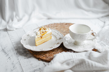 Morning cake and milk coffee