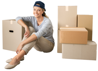 Portrait of a Woman with Cardboard Boxes