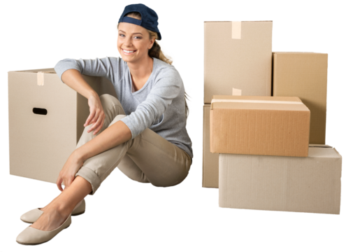 Portrait of a Woman with Cardboard Boxes