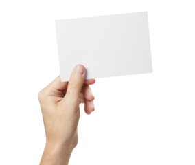 Male hand holding a blank card or a ticket/flyer, cut out