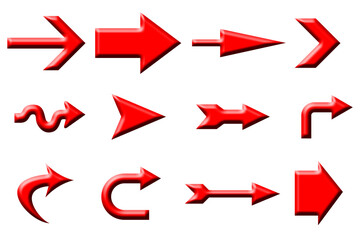 Red arrow icons set isolated on transparent background. png format