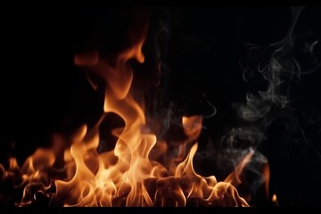 Inferno Illumination: Fiery Flames Dancing on a Dark Black Background, flames, fire, black background, heat, hot, burning, blaze, inferno, combustion,