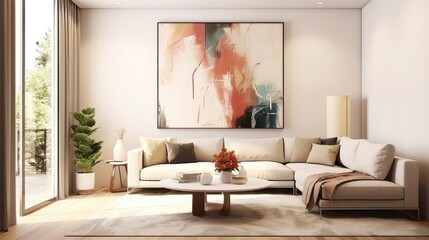 Serene Watercolor Oasis: A Minimalistic Modern Living Room Generative AI 2