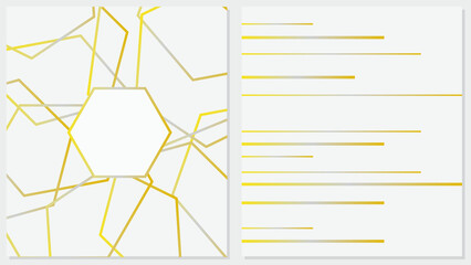 Abstract wall art set with gold colored hexagon and line illustrations. Design for print, cover, wallpaper. Minimalist wall decoration. Template illustration.