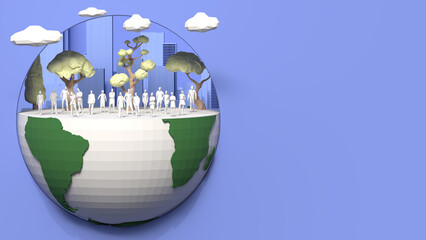 World Population Day Concept. Peoples on Half of earth 3d illustration