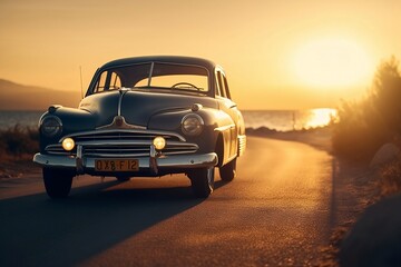 vintage car in the sunset