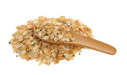 nuts and seeds muesli in wood spoon isolated on transparent png