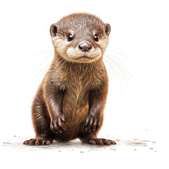 Cute little baby otter realistic photo character generative AI illustration isolated on white background. Lovely baby animals concept
