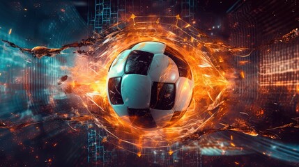 soccer ball attack with fire burst, generative Ai