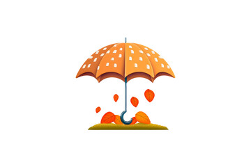 cartoon autumn umbrella on white background in flat style for icon.